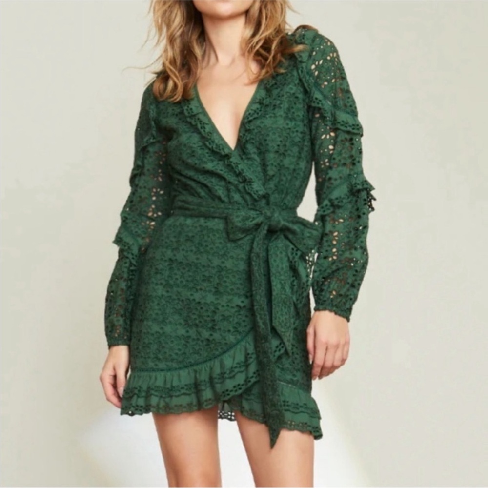 Veronica Beard Forest Green Lace Wrap Dress